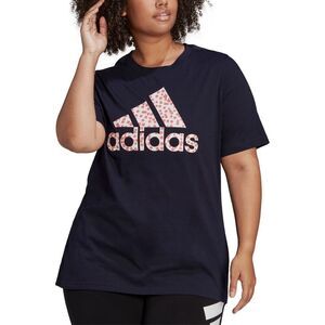 Adidas Women's Ditsy Floral Plus Size Graphic T-Shirt Navy Blue, 1X
